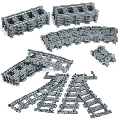 City Creative Trains Flexible Tracks Forked Straight Curved Rails Switch Wholesale Building Block