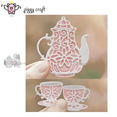 Piggy Craft metal cutting dies cut die mold 3Pcs Flower teapot cup Scrapbook paper craft knife mould