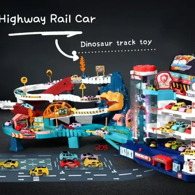 Electric Rail Car Dinosaur Building Parking Lot Adventure Racing Rail Car Toys Children Brain