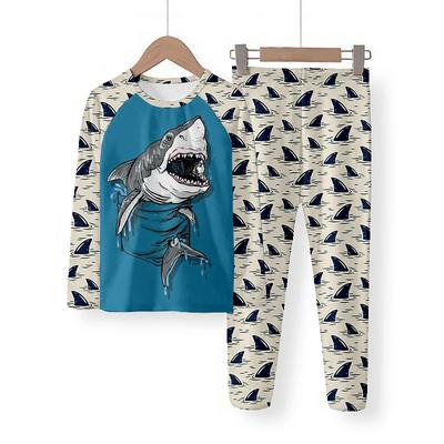 Boys 3D Shark Pajama Sets Long Sleeve 3D Print Fall Winter Fashion Cool Daily Kids 3-12 Years Crew Neck Home Causal Indoor Regular Fit