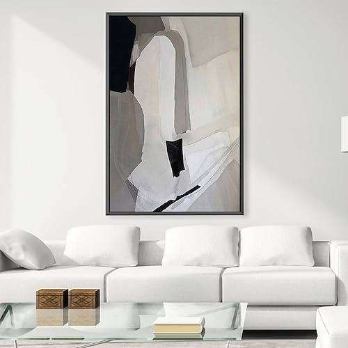 handgemaltes weißes, minimalistisches, modernes Gemälde auf Leinwand, Wandkunst, weißes abstraktes Gemälde, großes militärisches abstraktes Gemälde, abstrakte Kunst, schwarz-weiße abstrakte Kunst, Image