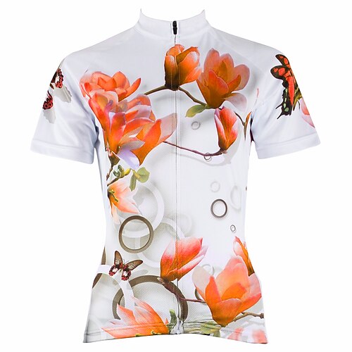Damen Radtrikot Gemustert Blumenmuster Blume Kurzarm Fahhrad Trikot Oberteil mit 3 Gesäßtaschen Mountainbike MTB Straßenradsport Schnelltrocknend UV-beständig Rückentasche Schweißableitend Sport Wei Image