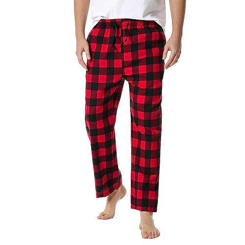 Herren Freizeitkleidung Pyjamahose Nachtwäsche Lounge Hose 1 Stück Karomuster Karo / Karomuster Mode Weich Heim Bett Baumwolle Hose Kordelzug Elastischer Bund Druck Sommer Frühling Schwarz-rot Schwarz