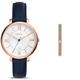 Fossil Women's Jacqueline Blue Leather Watch and Replaceable Rose-Gold Stainless Steel Strap, Set