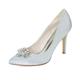 ZhiQin Wedding Shoes with Rhinestone Women Pointed Toe Slip on Bridal Satin Pumps High Heel Prom Shoes,Silver,8 UK