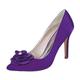 ZhiQin Wedding Shoes with Rhinestone Backless Women Pointed Toe Slingback Bridal Lace Pumps High Heel Prom Shoes,Dark Purple,8 UK