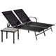 3 Piece Sun Loungers and Table Set - 2 Garden Adjustable Loungers with 1 Side Table - Adjustable Reclining Outdoor Patio Sunbed Furniture - Black - by Harbour Housewares