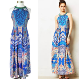 Anthropologie Dresses | Anthropologie Ranna Gill Boteh Maxi Dress Size 4 Boho Blue Embroidered | Color: Blue | Size: 4