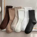 6 paia/lotto calzini di media lunghezza arruffati da donna Set di colori solidi traspiranti calzini