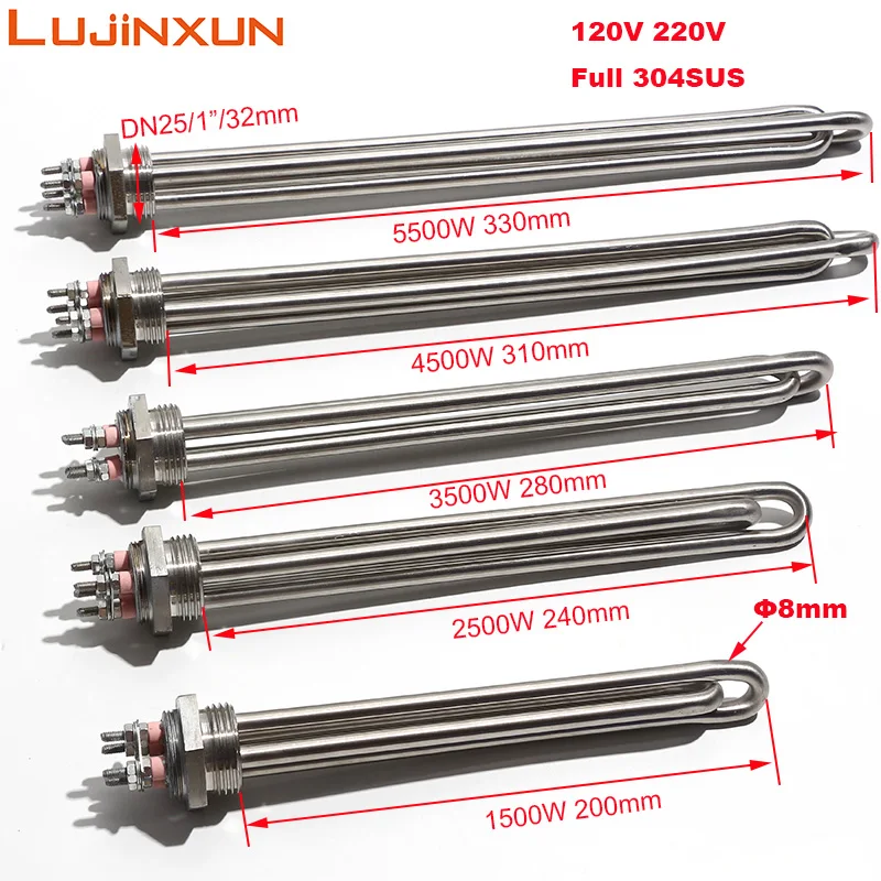 LUJINXUN G1 Solarheizelement 1 Zoll DN25 32 mm elektrisches Heizrohr 304SUS Zehn Wasserbeständigkeit 220 V 1,5/2,5/3,5/5,5 kW 1 STÜCK
