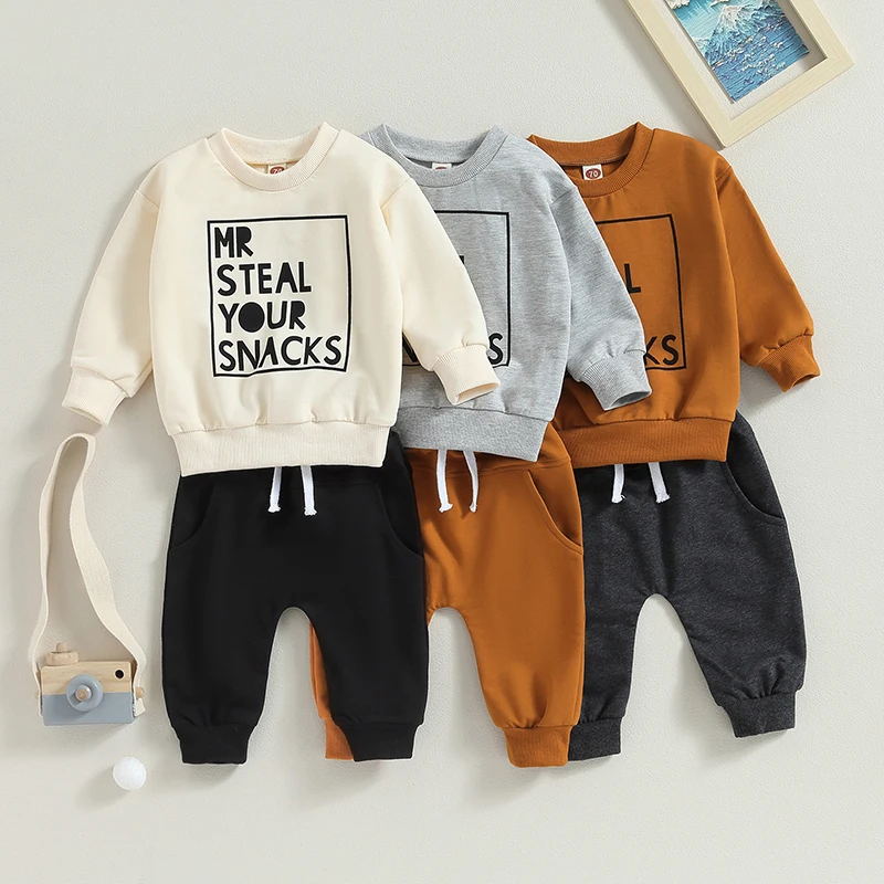 2 Stück Kleinkind Jungen Kleidung Sets Langarm Letter Print Sweatshirt Tops und Kordel zug Hosen Frühling Herbst Lsets Image