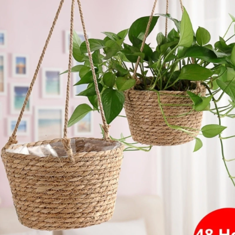 Garten Hängen Pflanzer Makramee Pflanzen Lagerung Korb Jute Seil Gewebt Indoor Outdoor Blumentopf Halter Pflanzen Kleiderbügel Wohnkultur Image