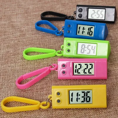 Student Test Digital Clock Mini Watch With Keychain 1Pcs Colorful Oval/Triangle Shape Hanging LCD