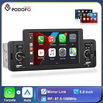 Podofo 5'' Car Radio 1Din CarPlay Android Auto Multimedia Player Bluetooth MirrorLink FM Receiver For Volkswagen Nissan Toyota