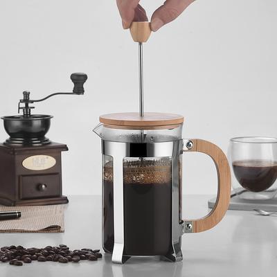 Bamboo French Press Coffee Maker Double Filters French Press, Thicken Heat-Resistant Borosilicate Glass Press Coffee Maker