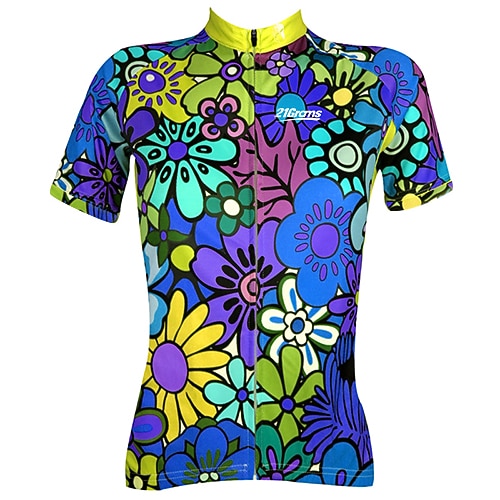 Damen Radtrikot Gemustert Blumenmuster Blume Kurzarm Fahhrad Trikot Oberteil mit 3 Gesäßtaschen Mountainbike MTB Straßenradsport Schnelltrocknend UV-beständig Frontreißverschluss Rückentasche Sport