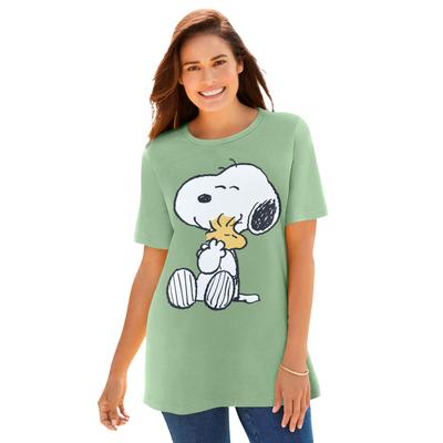 Plus Size Women's Peanuts Sage Green Snoopy Crewneck Tee by Peanuts in Sage Green Snoopy (Size L)