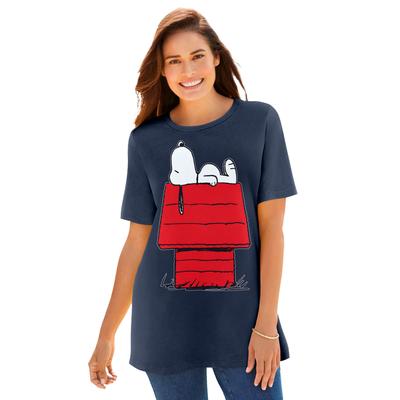 Plus Size Women's Peanuts Navy Snoopy House Crewneck Tee by Peanuts in Navy Snoopy House (Size 1X)