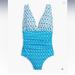 J. Crew Swim | J. Crew Blue White Printed V-Neck Ruched One-Piece Swimsuit Size Large | Color: Blue/White | Size: L