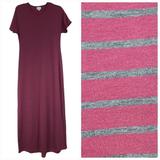 Lularoe Dresses | Lularoe Maria Maxi Dress Xs 2/4 Burgundy Stripe A-Line Cap Sleeve Long Jersey | Color: Gray/Red | Size: Xs