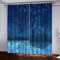 Blackout Curtains For Living Room - 3D Blue Starry Sky Forest Landscape Print Pattern Eyelet Curtains, Thermal Insulated Drapes For Bedroom Window Decoration, Window Treatments 2 Panels 280X260cm