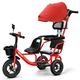 CARWERL Kids Tricycle 4 in 1 Double People 3 Wheel Toddler Bike with Removable Push Handle/Canopy/Guardrail Cruiser Bicycle with Passenger Seat for 2-8 Years Old,Red,2~8 Years