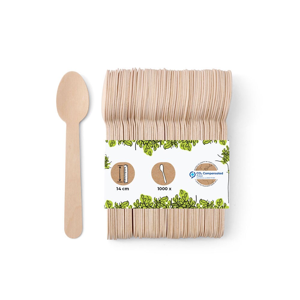 BIOZOYG 1000 Stück Einweg Holzlöffel 14 cm kleine Einweglöffel Kaffeelöffel Dessertlöffel Eislöffel biologisch abbaubar Holzbesteck Partybesteck Image