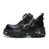 2025 neue Dark Punk Stil Frau Gothic Flamme Geschnitzt Vintage Rock Stiefel Leder Schuhe Metall