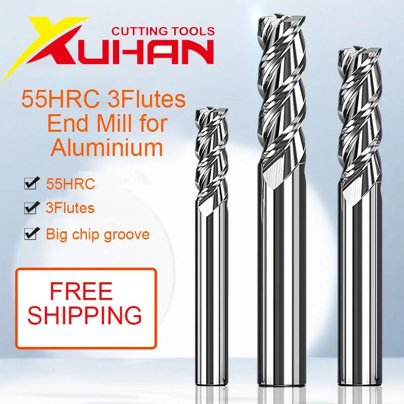 3-schneidiger Hartmetall-Fräser, Wolfram-Schaftfräser, CNC-Werkzeug, 1 bis 20 mm, HRC55, für Aluminium, Fiberglas, Acryl, Holz, Kupfer, Kunststoff Image