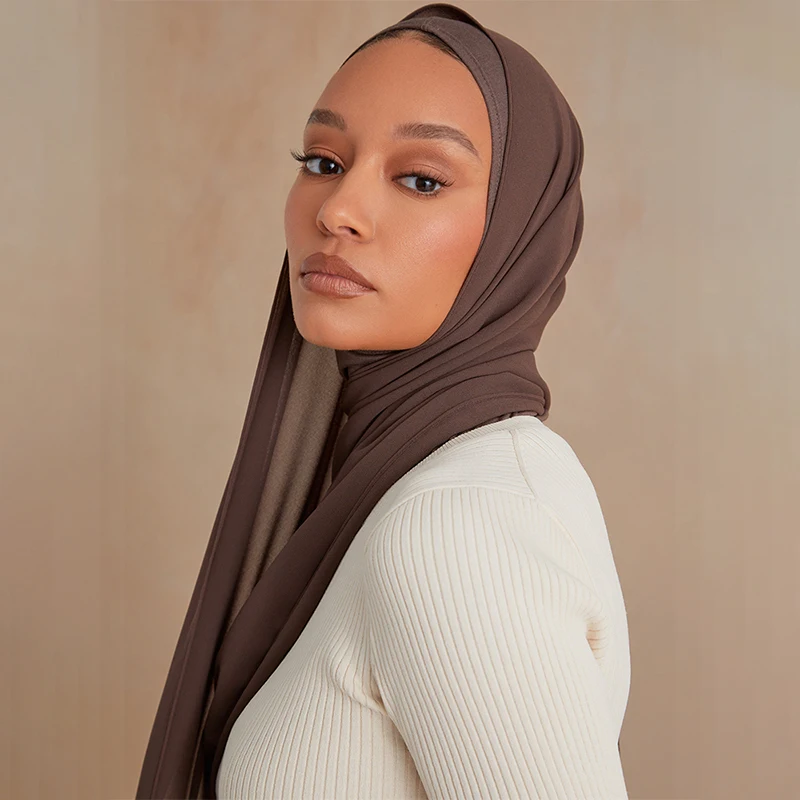 Hochwertiger einfarbiger Chiffon-Schal, Hijab-Stirnband, Kopfwickel für Frauen, muslimische Hijabs, Schals Image