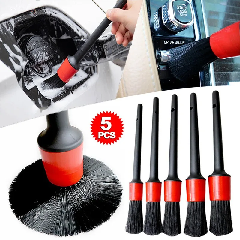 5Pcs Auto Reinigung Pinsel Kit Auto Detail Pinsel Staub Pinsel Für Auto Innen Detaillierung Pinsel Set Rad Felgen Sauber pinsel Werkzeuge Image