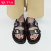QUTAA 2023 Frauen Sandalen Schuhe Mode Echtes Leder Low Heels Frau Runde Kappe Sommer Casual Niet Hausschuhe Schuh Größe 34-40