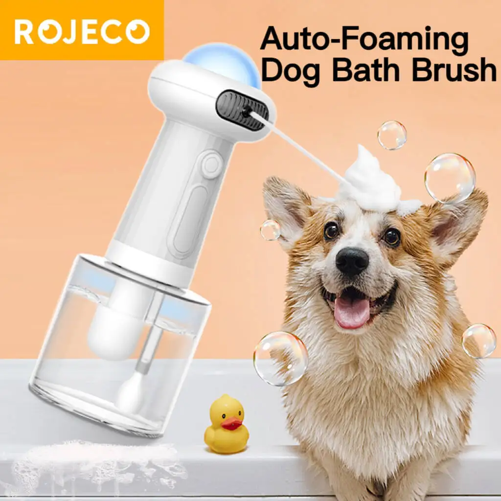 ROJECO Automatische Schaumherstellungsmaschine für Haustiere, USB-Aufladung, intelligenter Seifenspender für Katzen, für Hunde und Haustiere, wiederaufladbares Duschzubehör Image