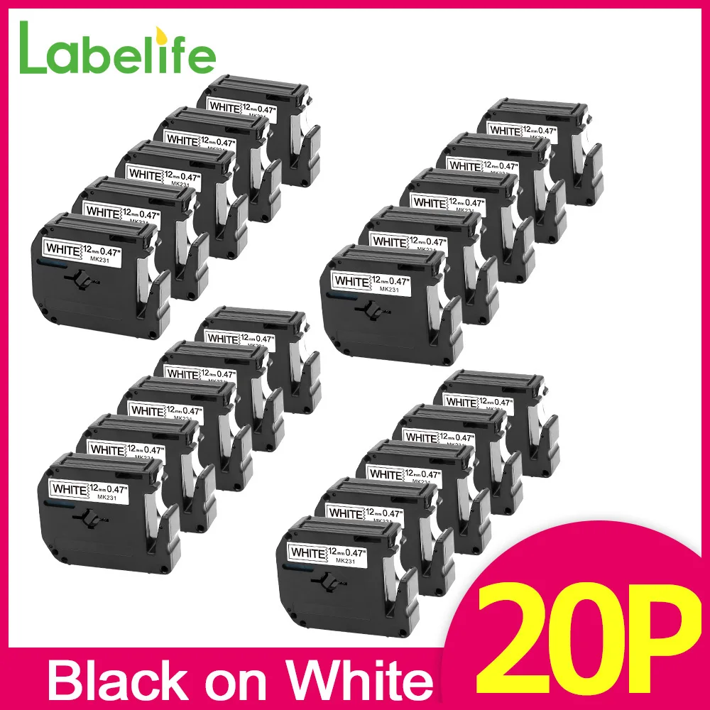 20pack MK-231 M-K231 mk231 label band 12mm schwarz auf weiß kompatibel bruder m band für bruder label maker PT-90 pt80 pt70 pt65 Image