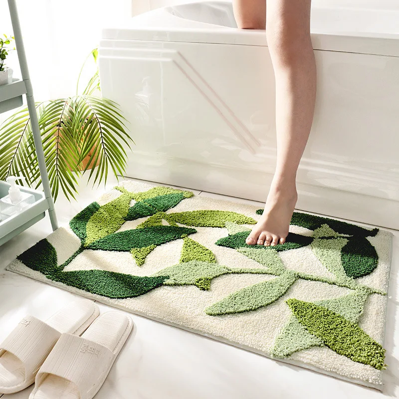 Tapis de salle de bain tapis antidérapant en microfibre moelleux feuilles tropicales tapis de bain tapis absorbant de sol de salle de bain pour paillasson de baignoire de douche