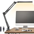 LED Desk Lamp Swing Arm Desk Light with Clamp 3 Lighting 10 Brightness Eye-Caring Modes Reading Desk Lamps for Home Office 360Spin with USB Adapter Memory Function black-12W
