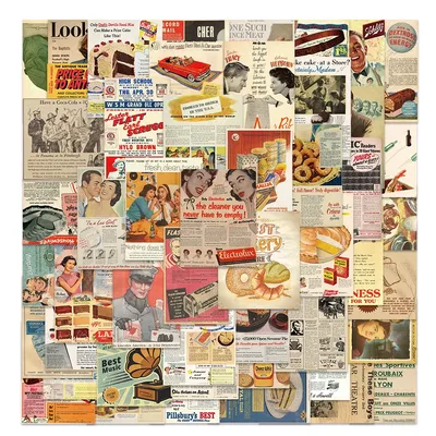 50PCS Vintage Newspaper Retro Magazine Journal Stickers DIY Scrapbook Laptop Decorative Art