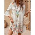 Per donna Vestito longuette Abiti in chiffon Abiti Boho Chic Abito boho Vestito elegante Elegante Boemia Vintage Da mare Giornaliero Appuntamento Taglia piccola Floreale Manica corta A V Nero Rosa