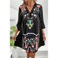 Per donna Vestito longuette Abiti in chiffon Abiti Boho Chic Abito boho Vestito elegante Elegante Boemia Vintage Da mare Giornaliero Appuntamento Taglia piccola Floreale Manica corta A V Nero Rosa