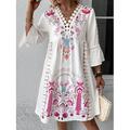 Femme Robe mi-longue Robe de Mousseline Robes bohème chic robe boheme Robe élégante Elégant Bohême Rétro Vintage Vacances du quotidien Rendez-vous Mince Floral Manche Courte Col V Noir Rose Claire