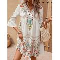 Femme Robe mi-longue Robe de Mousseline Robes bohème chic robe boheme Robe élégante Elégant Bohême Rétro Vintage Vacances du quotidien Rendez-vous Mince Floral Manche Courte Col V Noir Rose Claire
