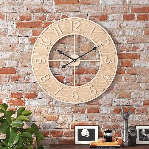 Kreative Wanduhr Wanduhren mit Holzzahlen Leise Nicht tickende Heimuhr Dekoration Leise Uhr Geeignet für Wohnzimmer Schlafzimmer Arbeitszimmer Büro 50 cm Image