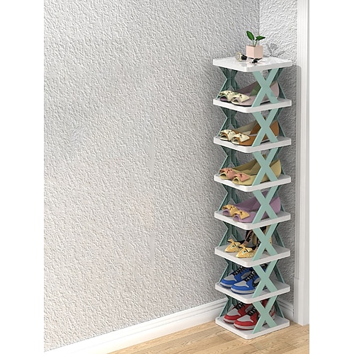 mehrstöckiges, schmales Schuhregal, kleiner vertikaler Schuhständer, platzsparender, freistehender DIY-Schuhaufbewahrungs-Organizer für Eingangsbereich, Schrank, Flur, einfache Montage und stabile Image