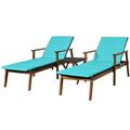 Kepooman Outdoor Collection Set Patio Conversation Table Chair Set 3 Pieces Portable Patio Cushioned Rattan Lounge Chair Set with Folding Table-Turquoise
