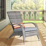 HBBOOMLIFE Wicker Adirondack Chair Fire Pit Chairs Oversized Comfy Patio Chairs Outdoor Wicker Rattan Chairs with Cushion Grey Low Deep Seating High Back with Pillow for Outside Backyard