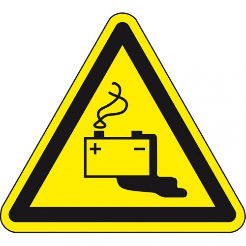 Dreifke® Warnschild Gefahren durch d.Aufladen v.Batterien, ASR/ISO, Kunststoff, SL 100mm Image
