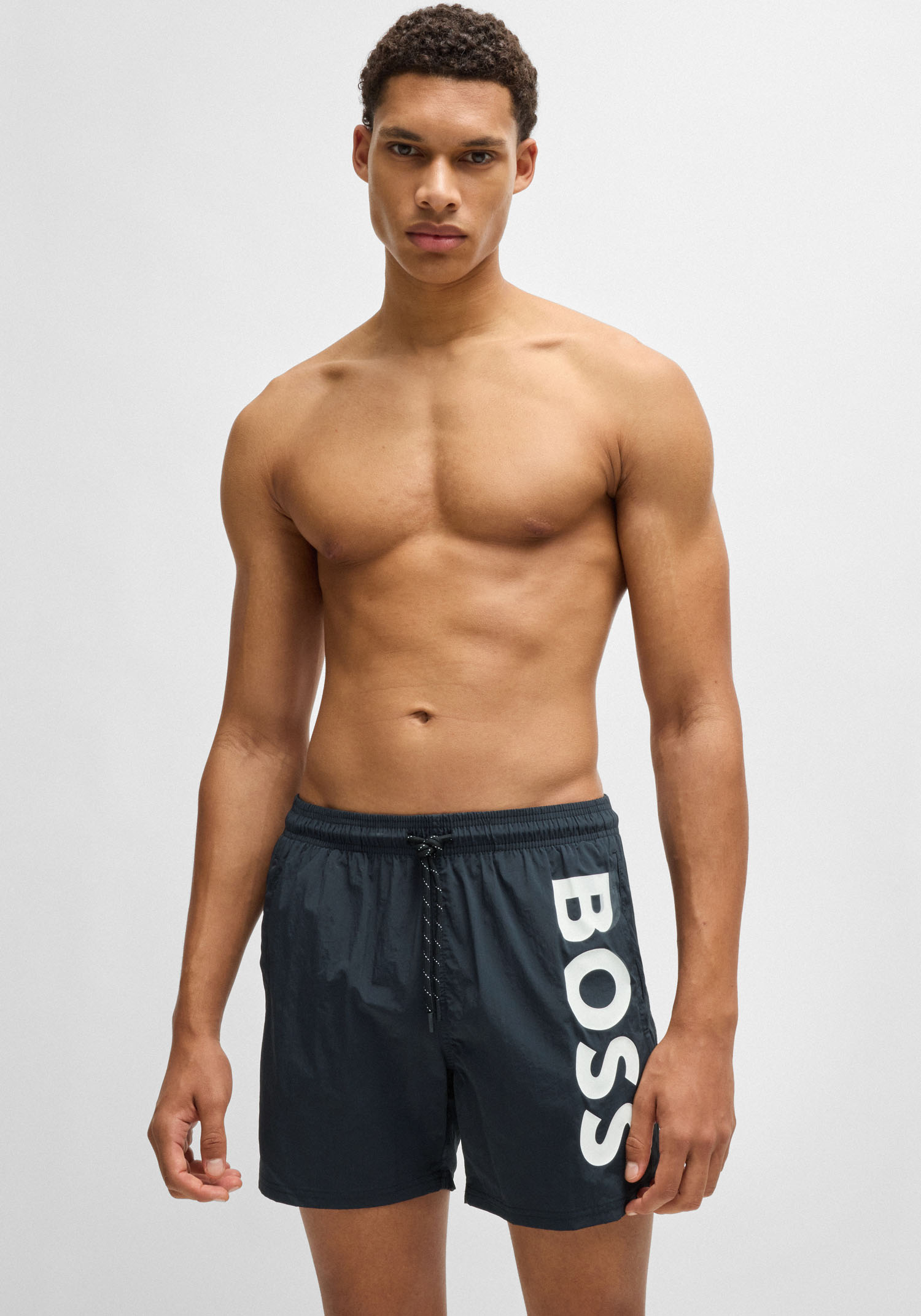 Badeshorts BOSS "Octopus", Herren, Gr. L, N-Gr, schwarz (schwarz 001), Web, Obermaterial: 100% Polyacryl, bedruckt, unifarben, Badehosen, Mit BOSS Logoschriftzug, elastischer Taillenbund mit Kordel Image
