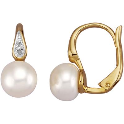 Paar Ohrhänger FIRETTI "Schmuck Geschenk Silber 925 Ohrschmuck Ohrringe Tropfen", weiß (gelbgoldfarben, silberfarben, weiß), Ohrringe, Damen, 0,02 ct P3 = leicht erkennbare Einschlüsse, Silber 925 (Sterlingsilber)-Perlen-Diamanten, Silber 925... Image