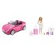 Barbie-Puppe und Auto, Auto in glänzendem Pink, Cabrio-Auto & Malibu - Koffer, Rucksack, Hündchen und mehr als 10 Accessoires