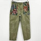 Anthropologie Pants & Jumpsuits | Anthropologie Green Relaxed Embroidered Cargo Trousers Tapestry Linen Pants Sz 6 | Color: Green | Size: 28